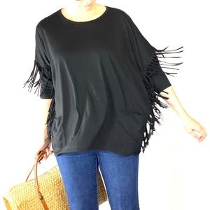 Romeo & Juliet Couture Black Fringe Boho Top